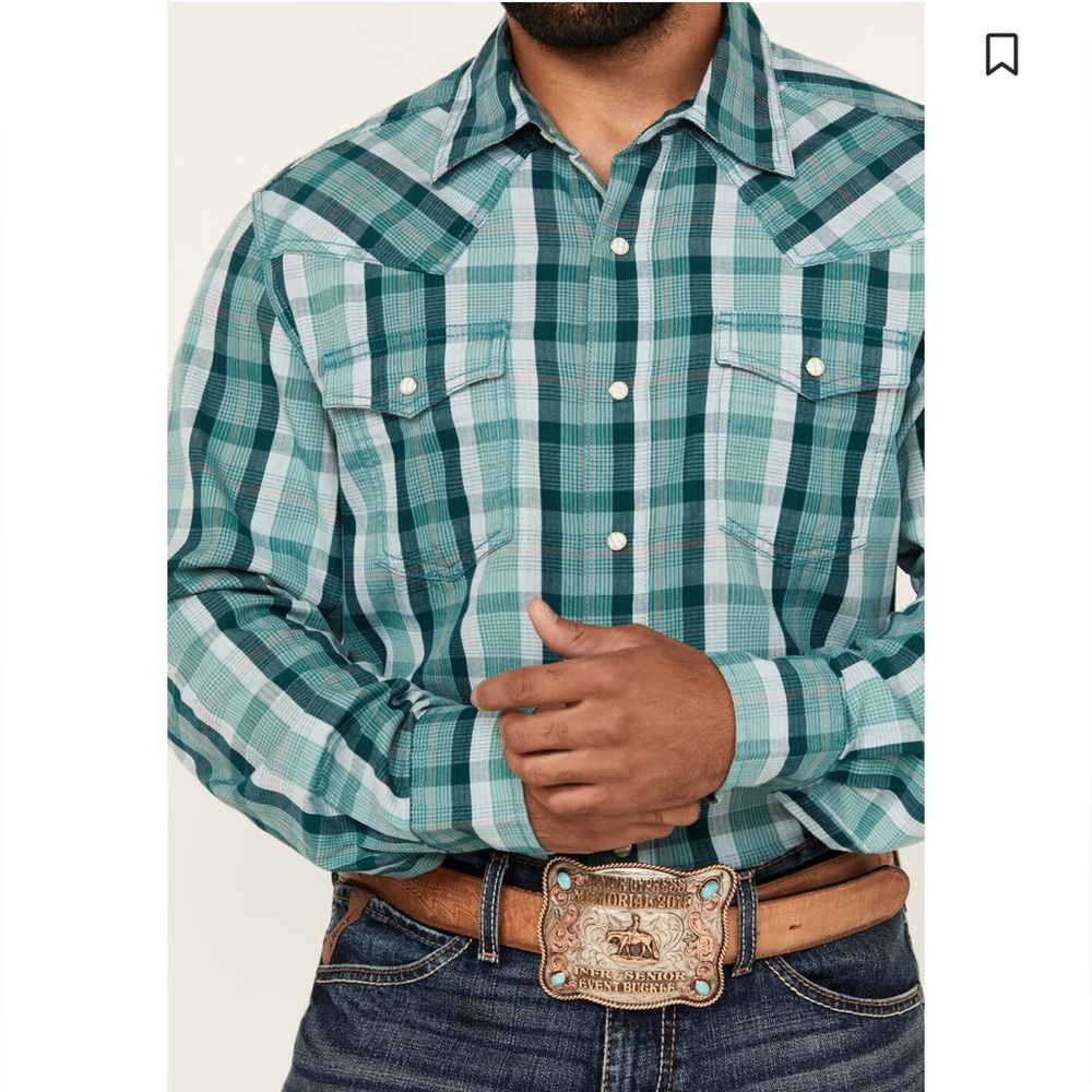 NEW Wrangler Retro Plaid Print Pearl Button Snap Western Button Up Shirt, XL